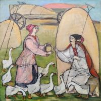 В. Баринова-Кулеба. «Чоловіче, пора з гусьми додому». 2020. Полотно, олія. 46х46